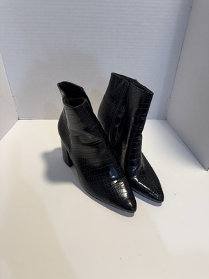 Express Ankle Boots Women's 9M 3.5 Inch Heel Faux Black Leather Zip 188