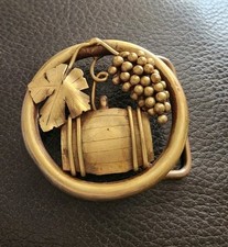 Vintage Artisan Brutalist GRAPE VINES SOLID BRASS BELT BUCKLE Vinters Wine
