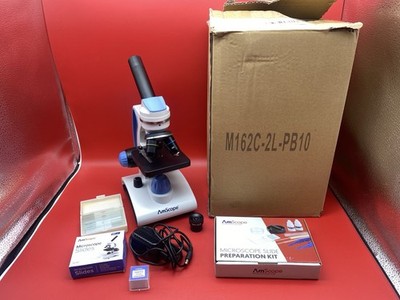 AmScope 40X-1000X Dual Light Glass Portable Student Microscope Bundle Extras