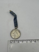 Vintage Skip Ping Skipping Medal Silver Tone Sports Award Blue Ribbon