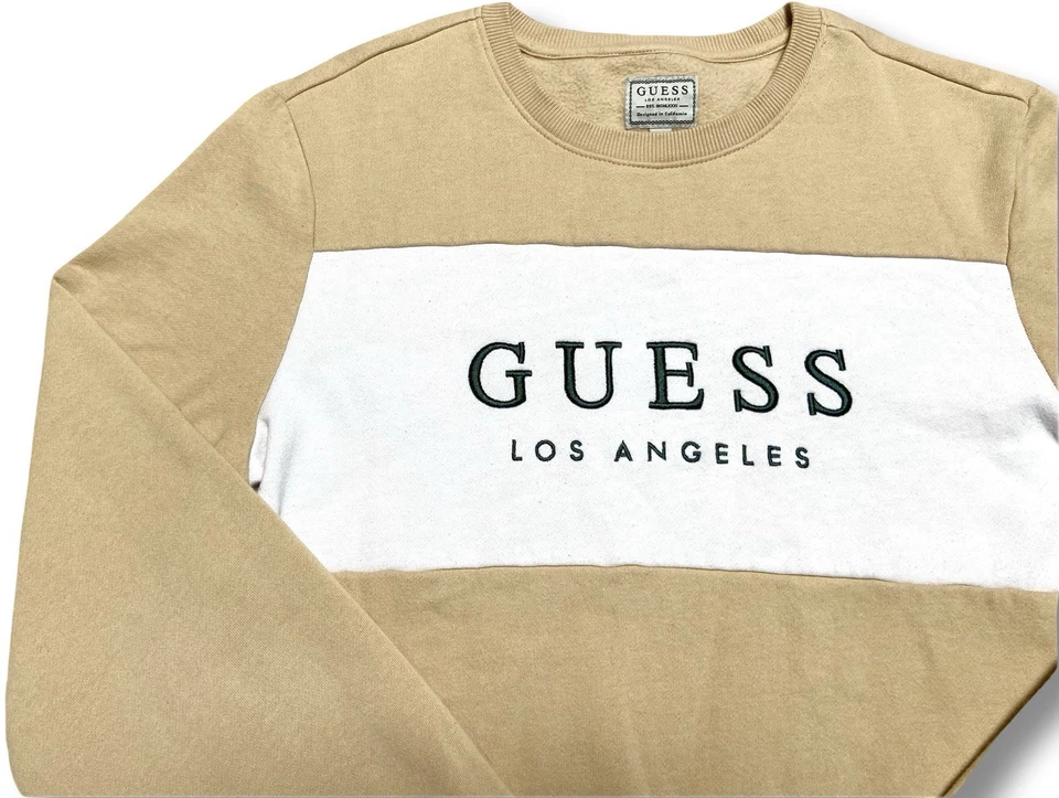Sudadera Guess Los Angeles Para Hombre Talla Pequeña Beige Blanco Logo Bordado Foto 2 de 4
