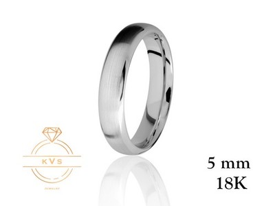 18K White Gold 5mm Domed Beveled Wedding Band Ring - Comfort Fit Matte Brushed