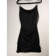 Wild Fable Mini Dress Womens S Black Excellent Ruched Mesh Cowl Neck Bodycon