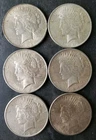 Lot of Six $1 Peace Silver Dollars