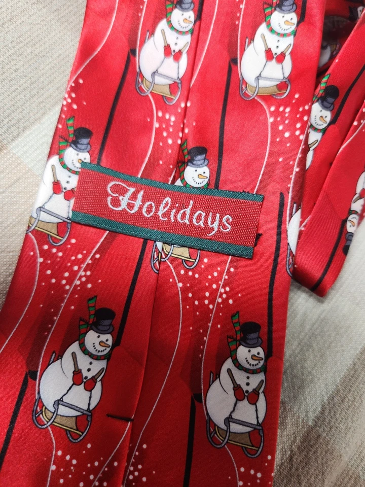 Corbata muñeco de nieve Feliz Navidad para hombre - Corbata fresca y limpia - hecha a mano vacaciones roja Foto 3 de 4