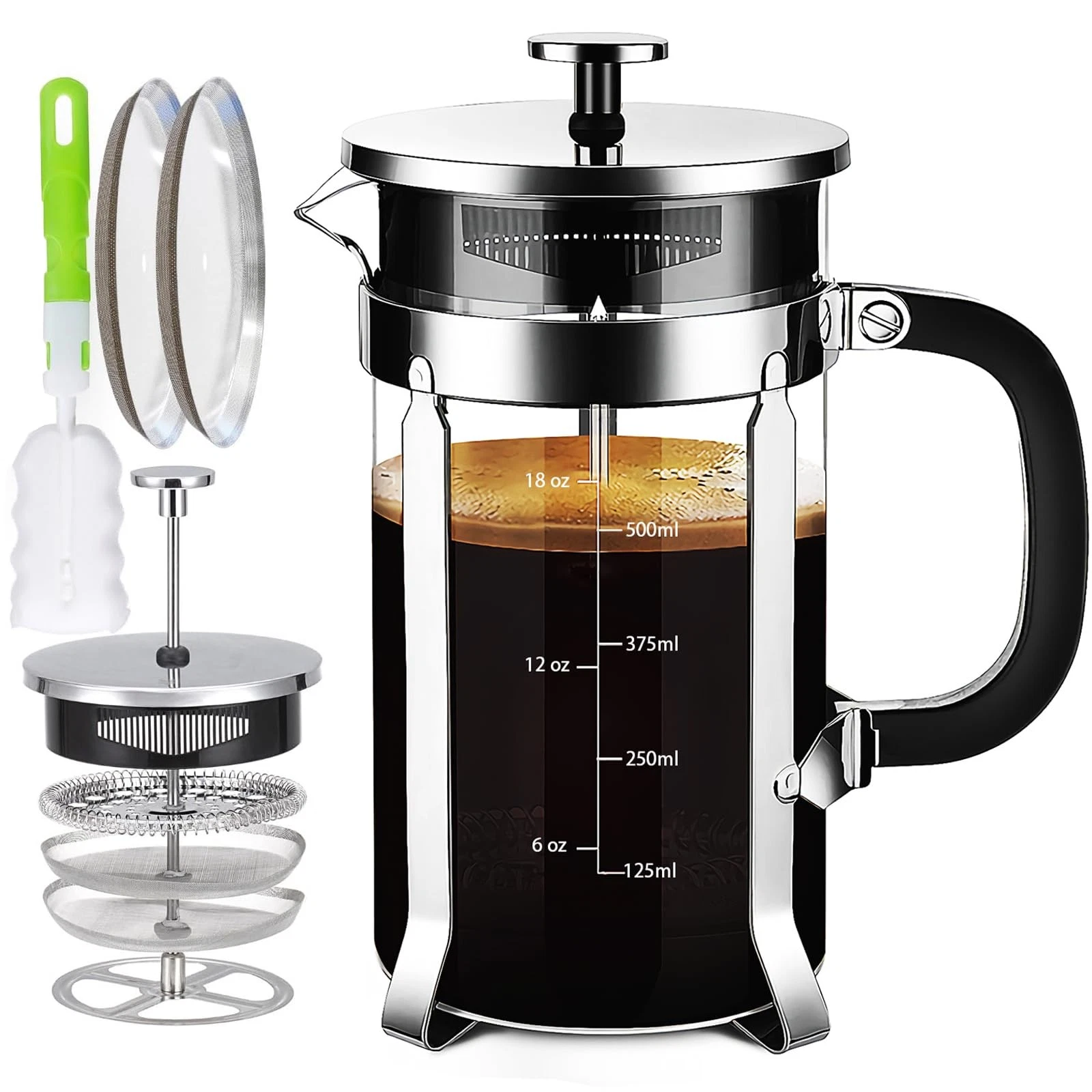 YMMIND French Press Coffee Maker 304 Stainless Steel 21 oz, Silvery