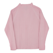 Vintage 90s Baby Pink Chunky Ribbed Knit High Neck Sweater Large 100 Cotton