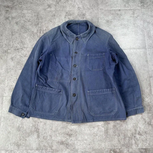 Le Très Souple Vintage 50s French Work Chore Jacket Blue Cotton 5 Button Size M - product listing photo