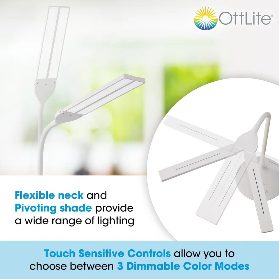 Lámpara de Escritorio LED Doble Pantalla OttLite - 3 Modos de Temperatura de Color, Apagado Automático T... Foto 4 de 4