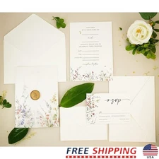 Luxury Wedding Invitation Set W/ RSVP Cards Envelopes Wax Seals Vellum Wraps New