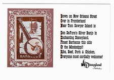 Rare Disneyland post card - Don DeFore's Silver Banjo Barbecue-PRICE REDUCTION