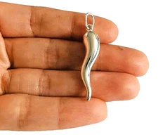 925 Sterling Silver Cornicello Italian Horn Pendant Good Luck Charm 1.5" -  SP55