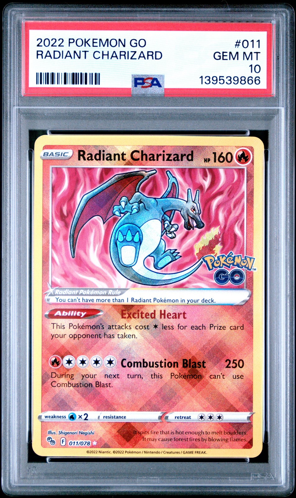 2022 POKEMON GO #011 RADIANT CHARIZARD PSA 10