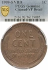 1909-S VDB 1C PCGS VF Det. Lincoln Wheat Cent Penny - Great Look