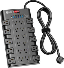 Power Strip, Surge Protector with 22 AC Outlets and 6 USB Charging Ports, 1875W