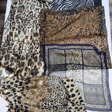 Lot of 5 Women  s Scarves Shawls Wraps Animal Print Mixed Shapes  Size