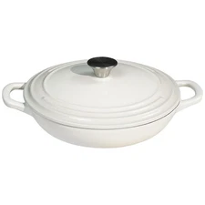 Braiser Enameled Cast Iron 2.25 qt Pan with Lid White Shallow Casserole Handels