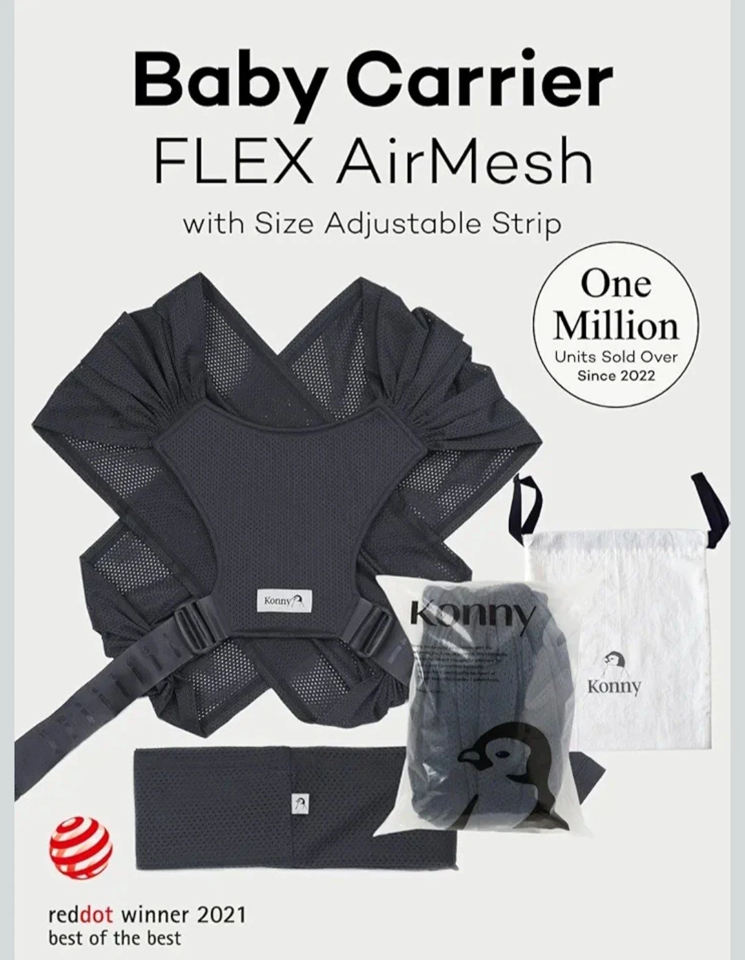 Konny Baby Carrier Flex AirMesh Black Size Adjustable Machine Washable