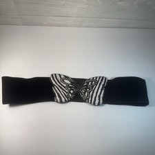 Vintage 90s Butterfly Buckle Elastic Cinch Belt Black Silver Hardware Y2K