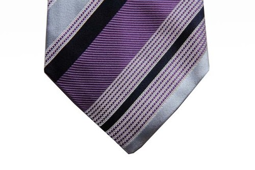 Battisti Tie Purple with powder blue & navy stripes, hidden pocket, pure silk - 第 1/2 張圖片