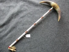 NATIVE AMERICAN INDIAN DANCE STICK, HORN WAR CLUB, BEADED WAND,  ATL-0821*01539