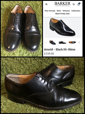 UVP 230 £: BARKER: Arnold Hi-Shine Oxford Schuhe: schwarzes Leder: UK 8,5
