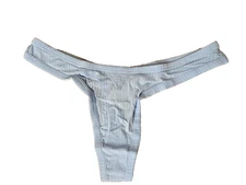 Aerie Blue Thong High Cut Ribbed Cotton Panties Size S Women's Underwear NEW