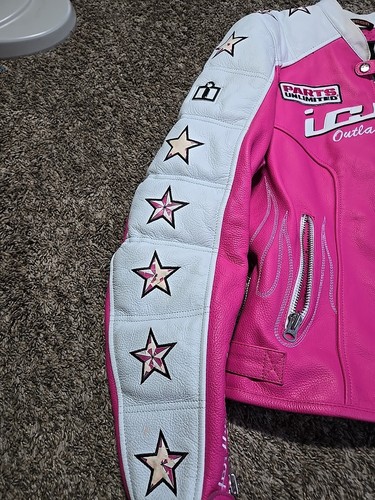 Icon Kitty Pink White Leather Motorcycle Women’s Jacket XL Full Zip Racing - Picture 4 of 18