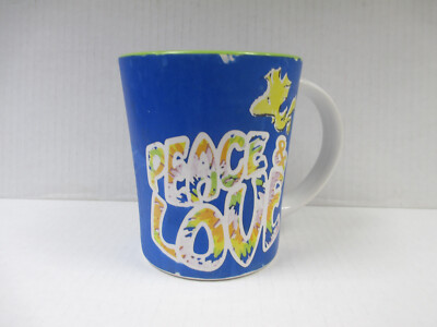 Peanuts Woodstock Coffee Mug  Peace &Love  Coco Tea Cup Blue Green 15 oz Snoopy