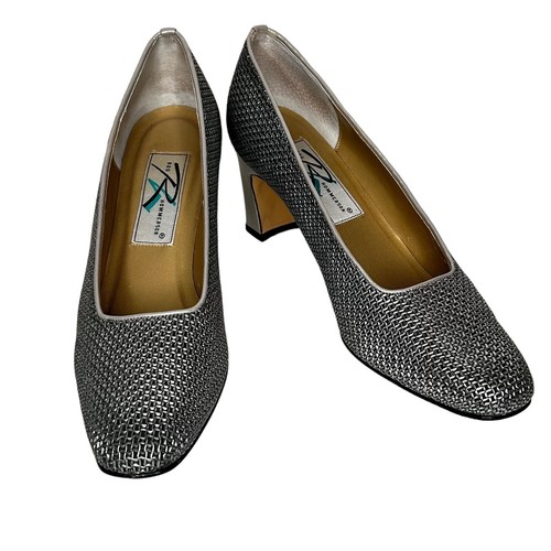 Ros Hommerson Silver Chainlink On Trend Leather Pumps Sz 8.5N - Picture 3 of 13
