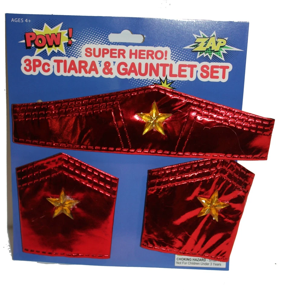 Juego de 3 Tiara y Guantelete, Disfraz Accesorio Mujer Superhéroe con Cierre Magnético Foto 3 de 4