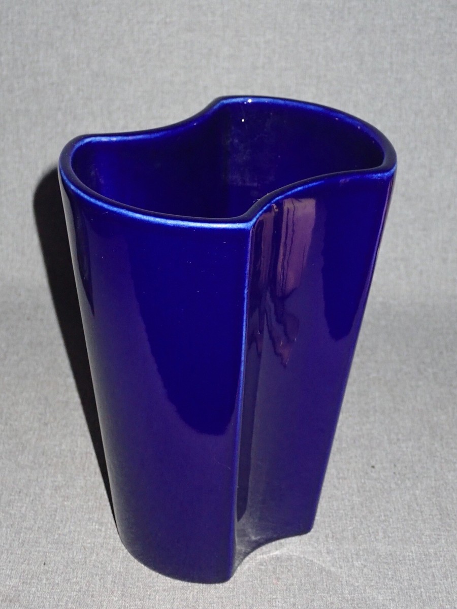 Antique TAC Trenton Art Pottery 7” Cobalt Blue Glaze Vase Cubist