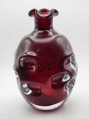 Aseda Bo Borgstrom Ruby Red Cranberry Art Glass Decanter Sweden, No Stopper