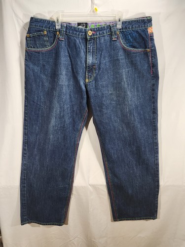 Pantalones de mezclilla vintage Delf para hombre 44x32 azul patinador calavera bordados holgados Y2K - Imagen 2 de 18