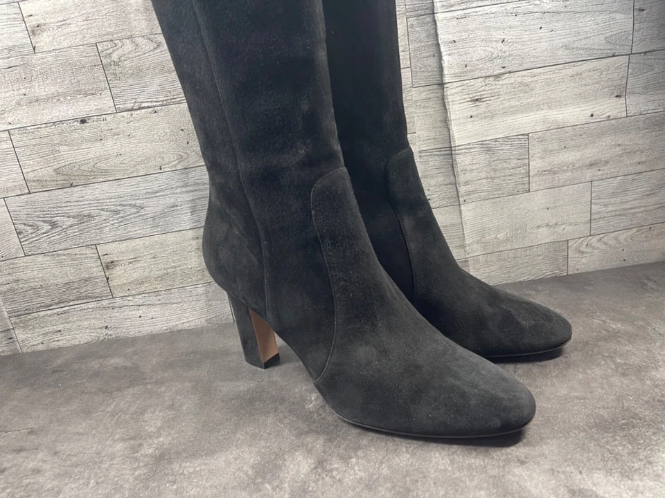 Gianvito Rossi Botas hasta la rodilla Mujer 9.5M Zapatos Negro Gamuza Tacón bloque Comodidad Foto 2 de 4