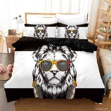 3D Lion Glasses Quilt Cover Set Duvet Cover Bedding Pillowcases