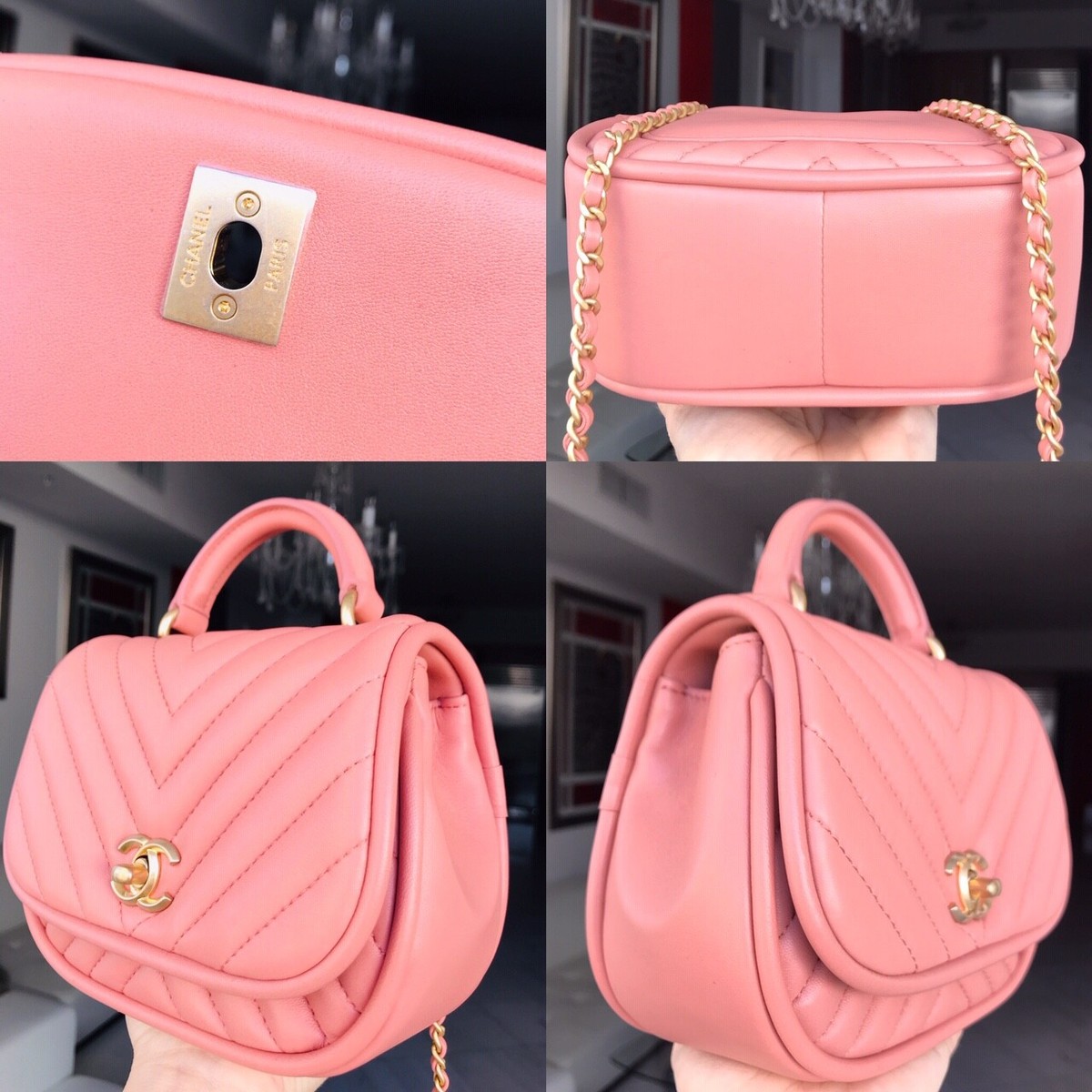 ペコ CHANEL3点セット CHANEL BEIGE LAMBSKIN LEATHER CHEVRON MINI TOP HANDLE COCO HANDLE