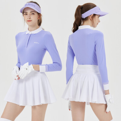 Blktee Women Round Elastic Golf Shirt Female A-lined Pleated Tutu Skirt Sets