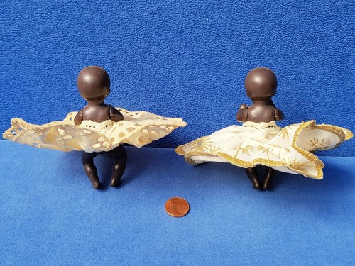 2 E S PUPPEN ETHNIC 9 CM PUPPENHAUS PUPPENSTUBE DUNKELHÄUTIG VINTAGE DOLL - Bild 4 von 5