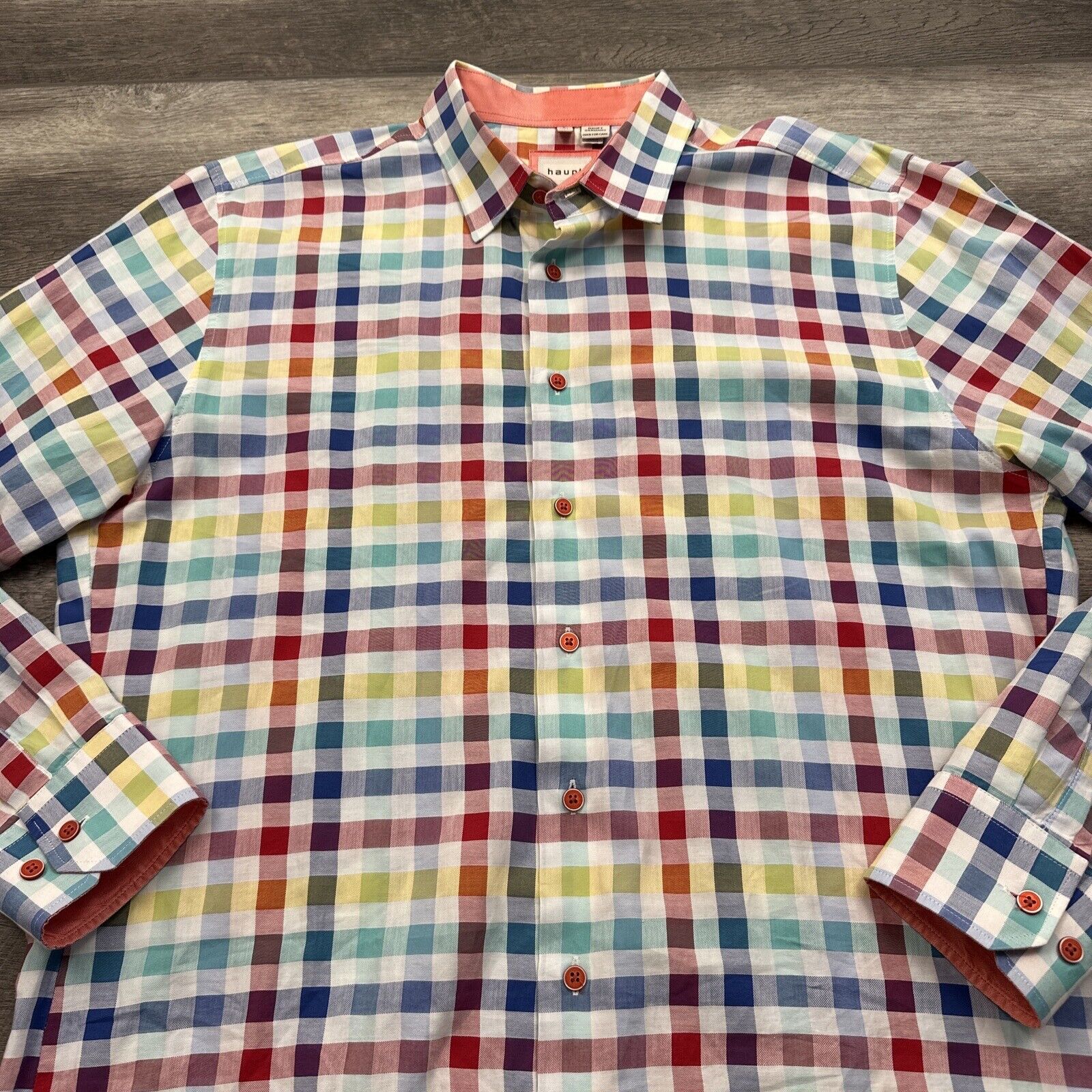 Haupt Shirt Mens 41 / 42 L Blue Button Up Plaid M… - image 4