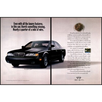1996 Infiniti Q45 Luxury Sedan 2 Page Vintage Print Ad Wire Bird's