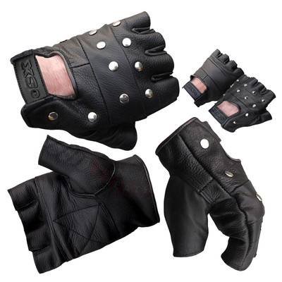 LEATHER FINGERLESS GLOVES FLAT STUDS CYCLING