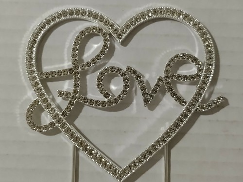 1 Pcs Silver Love Pearl Rhinestone Cake Topper Anniversary Wedding Event Party - Picture 3 of 4
