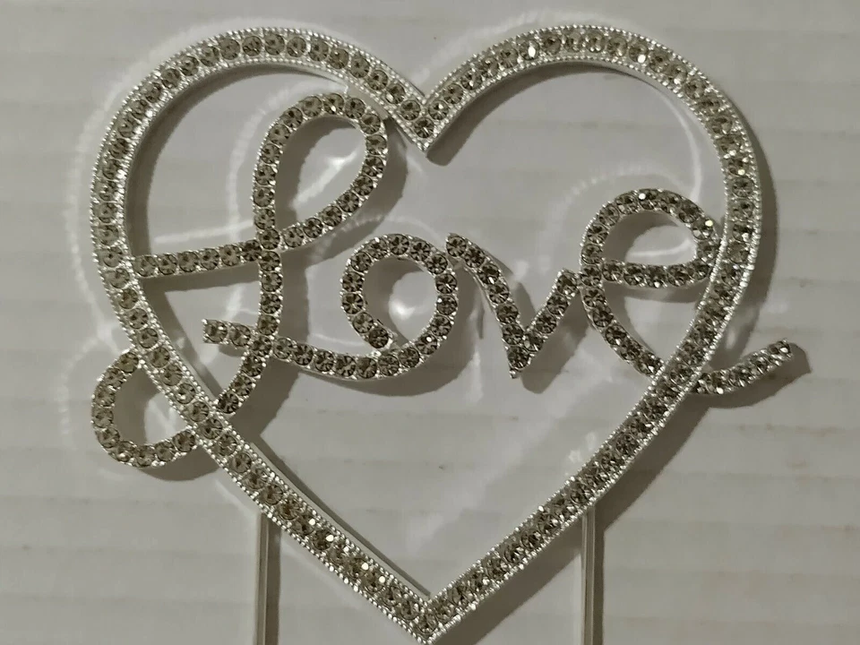 1 Pieza Plata Amor Perla Estrás Pastel Topper Aniversario Boda Evento Fiesta Foto 3 de 4