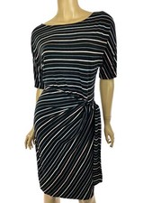 Ann Taylor Size M Sheath Dress w/ Knot Waist Short Sleeve Black Pink White Blue