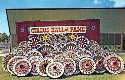 Sarasota Florida Sunburst Wheels Circus Hall of Fame Parade Wagon Postcard