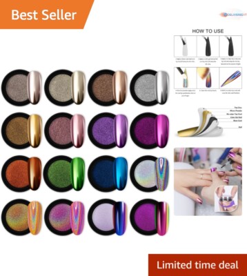 Gorgeous 16-Piece Chrome Powder Collection for Artistic Nail Designs - 1g Jars