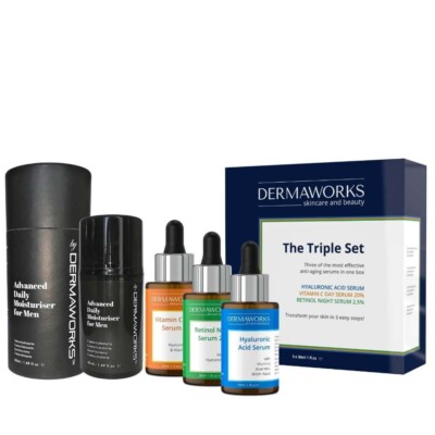 Herren Hautpflege Geschenkset Retinol, Vitamin C & Hyaluronsäure Serum + Feuchtigkeitscreme