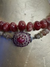 Collana Rubini Taglio Beads  Non Trattati Con Chiusura Con Argento E Rubini