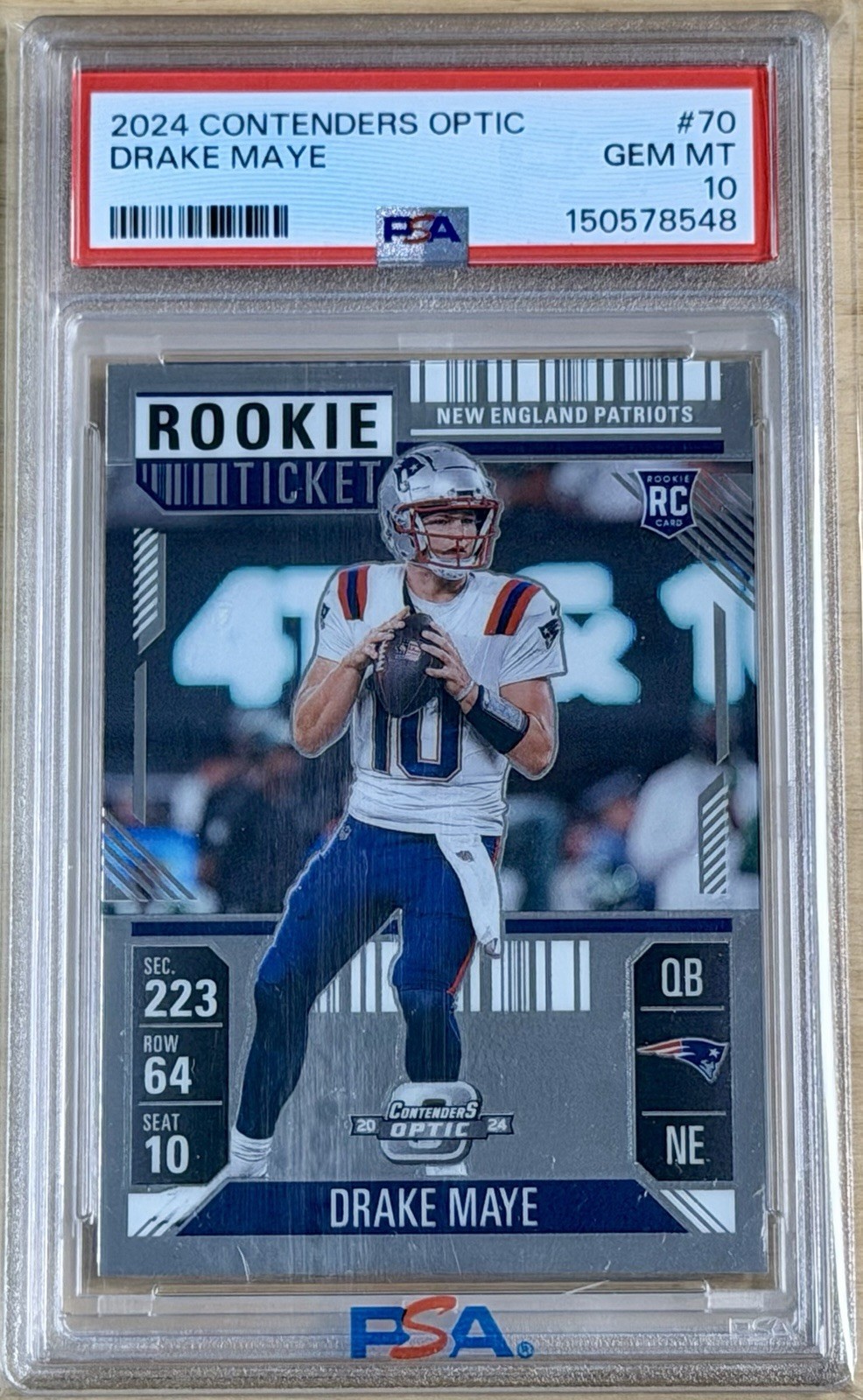 Drake Maye #70 Football Cards 2024 Panini Contenders Optic trading card — raw and PSA graded price guide